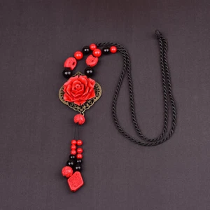 Red Jade Flower Necklace Jewelry Tibetan Silver Chalcedony Natural Choker - Picture 1 of 6