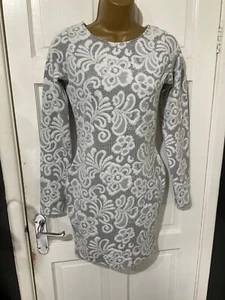 RIVER ISLAND size 10 grey* lace look stretch pencil dress *smart casual party - Picture 1 of 9