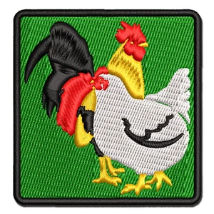Rooster and Hen Chicken Couple Multi-Color Embroidered Iron-On Patch Applique - Picture 1 of 5