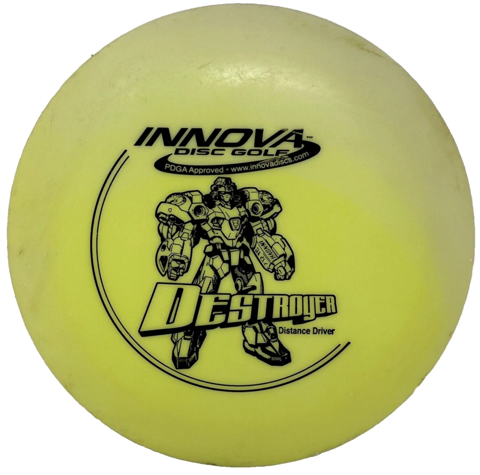 Innova Disc Golf DX Destroyer Yellow Robot Patent Numbers PFN No Ink 172g Used - Image 1 of 4