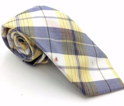 $110 Nautica Hombres Gris Amarillo Cuadros Seda Corbata Clásica Delgada 58x3.25 Foto 1 de 4