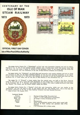 Postal History FDC Scott #29-32 Great Britain Isle of Man 1973 trains railroad - Image 1 of 2