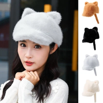 Moda Viseras Gorras Artificial Visón Piel Sombreros para Mujer Cálido Ruso Invierno Sombrero Foto 1 de 4