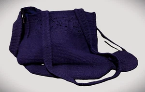 Gehäkelte Boho Umhängetasche gefüttert marineblau Reißverschluss Geldbörse 9"x 10" - Bild 1 von 1