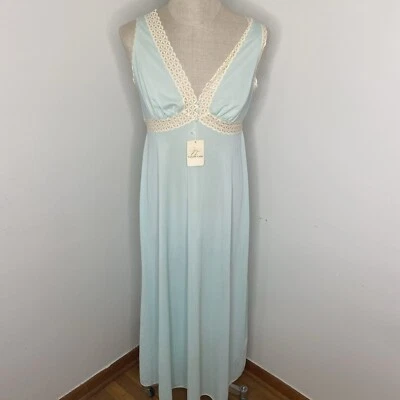 Camisón Vintage Vanity Fair Nylon Gasa NUEVO Talla 36 L Verde Azul Encaje Largo EE. UU. Foto 1 de 4