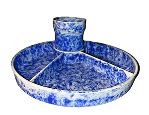 CMC Dinnerware Set Children Divided Plate Cup Kids Marbleized Dark Blue Melamite - Picture 1 of 13