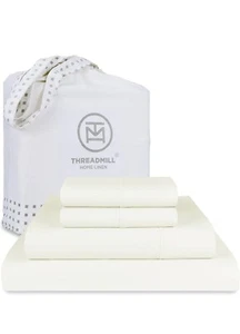 Threadmill Certified 100% American Supima Ivory Cotton Queen-Sheets, 1000 Thr - Picture 1 of 3