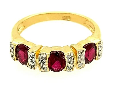 Ruby & Diamond 9ct Yellow Gold Ring Fine Gemstone Jewellery Band Size M 1/2 - Image 1 of 4