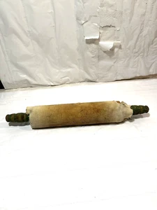 Vtg Wooden Rolling Pin w Cloth Cover Teal Green Handles Farmhouse Kitchen 16.5" - Picture 1 of 6