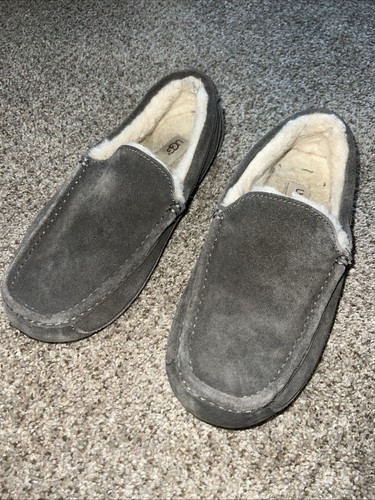 Ugg Australia Ascot Pantofole Uomo 10 Mocassini Slip On Pelle di Pecora Scamosciata Grigio