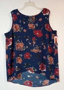 CHELSEA & THEODORE Tunika Oberteil Damen marine rosa Blumen Overlay XXL ärmellos - Bild 1 von 9