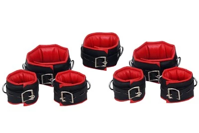 FOND OF MILITARY Genuine Cow Leather Wrist Ankle Cuffs Collar BDSM Restraint Bondage Set