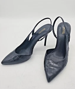 Michael Kors Patent Leather Eliza Flex Kitten Pump Heel 7.5 Croc Print Slingback - Picture 1 of 12