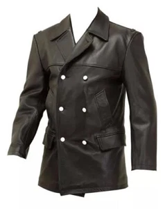 German Naval Forces WW2 Black Leather U-Boat Cow Hide Coat Jacket - Picture 1 of 3