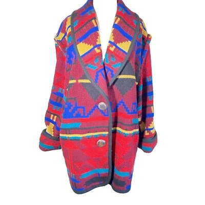 Vtg Southwestern Loomed Wool Blanket Jacket  Union Label Med - Image 1 of 4