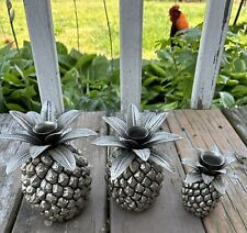 Set of 3 Godinger Pineapple Silverplate Taper Candlestick Candle Holders 