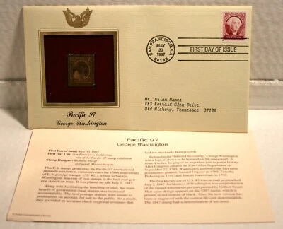 22kt Gold USPS Stamp Pacific 97 George Washington First Day Issue - Image 1 of 4