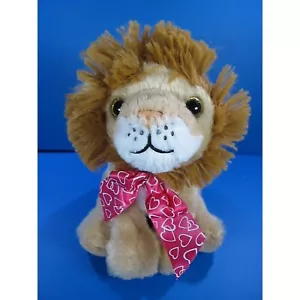 MTY International Lion Plush Stuffed Animal W/Pink Ribbons Bow W/White Hearts 12 - Picture 1 of 8