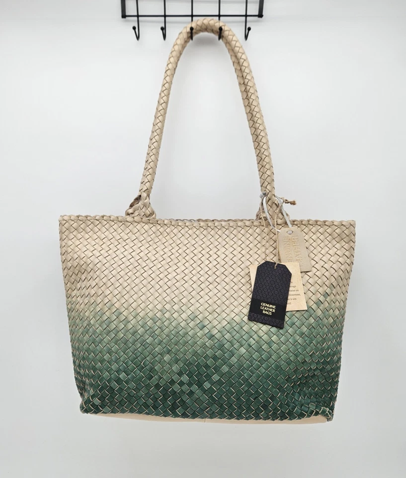 Bolsa de ombro nova com etiquetas feita na Índia tecido marrom a verde ombre couro genuíno, bolsa tote - Imagem 1 de 4