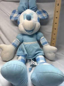 Disney Sega Minnie Mouse Blu Gingham Plush 16" - Picture 1 of 4
