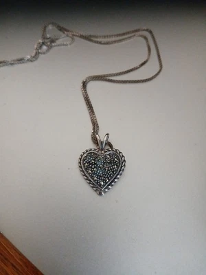 Collar corazón diamante plata esterlina vintage 24" Foto 1 de 4