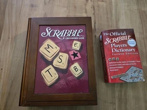 Scrabble Game Collection, WOODEN Bookshelf Wood Box edition W/dictionary New - Picture 1 of 2