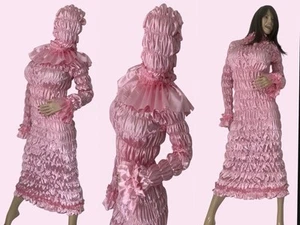 Sissy Satin Kleid mit Gummizug und Sklavenkapuze ~ Candy Pink - Bild 1 von 10