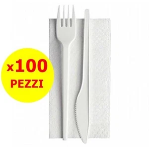 BIS POSATE MONOUSO IN PLASTICA BIANCA 100 PZ CON TOVAGLIOLO IMBUSTATO RIUSO,,, - Imagen 1 de 1