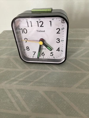 Clock Analog Tinload Alarm  Travel Silent Non Ticking Black Light 3.25” - Image 1 of 4