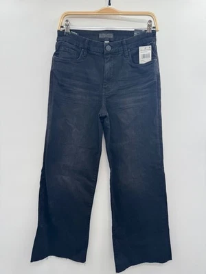 Kut From the Kloth Meg Women 4 Black Denim Raw Hem High Rise Fab Ab Wide Leg NWT - Image 1 of 4