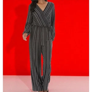 APT 9 Jumpsuit Wide Leg Surplice Wrap Tie Front Long Sleeve Black & White - XL - Picture 1 of 12