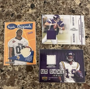 Tarjetas coleccionables de los Vikingos de la NFL - Parche de camiseta: Fason, Booty (revisión de novato), Williamson - Imagen 1 de 2
