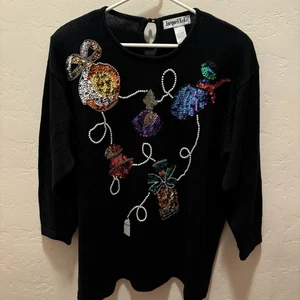 Vintage Jacque & Koko Pullover schwarz Pailletten Perlen Ornamente Party Gr. 14/16 - Bild 1 von 10