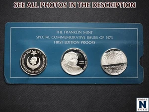 NobleSpirit 3x 1973 Franklin Mint Sterling SILVER Commem Issues First Ed Proofs - Picture 1 of 8