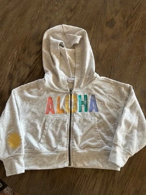 OLD NAVY GRAY FRONT ZIP GENTLY WORN HOODED "ALOHA" SWEAT JACKET SZ XS/5 - Image 1 of 4