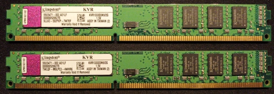 2 moduli Kingston 2GB DDR3 1333 (PC3-10600) Memoria RAM - Immagine 1 di 1