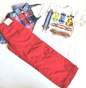 Gymboree 4 4T Spring Forward Pizza Skate Tee Plaid Button Up Red Gymster Set NWT - Picture 1 of 4