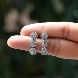 Round Cut 2.50 Carat Moissanite Drop/Dangle Earrings Solid 14K White Gold F/VVS1 - Picture 1 of 7