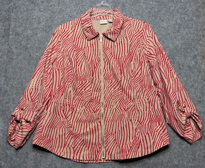 Chicos Jacket Womens Sz 3 Beige Red Zenergy Topper Comfy Travels Full Zip Classy - Image 1 of 4