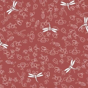 It's a Pond Party Dragonflies & Bugs Red 100% Cotton Fabric by The Yard - Picture 1 of 1