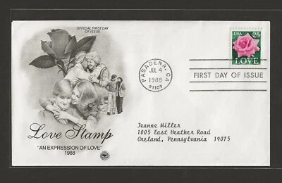 1988 US 25c Love Stamp “An Expression Of Love” Pasadena CA - Image 1 of 2