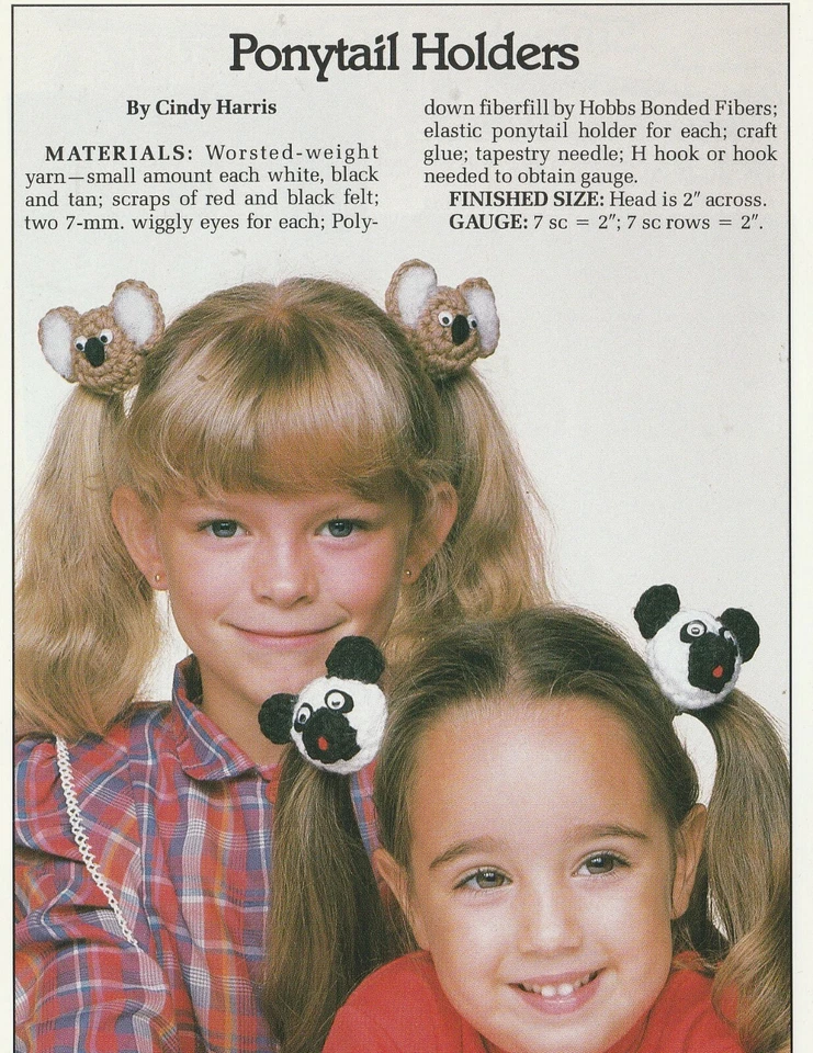 Koala & Panda Ponytail Holders - Head 2" - Worsted yarn - CROCHET PATTERN ONLY - Image 1 of 1