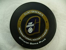 IHL Flint Generals League Reverse Logo Official Game Hockey Puck Collect Pucks