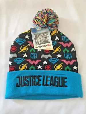 DC Comics Justice League Beanie With Pom Pom Teal/Multicolor - Image 1 of 2