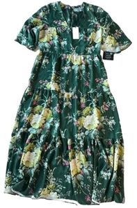 Tuckernuck Green Floral Dress Tiered Flutter Sleeves Size XL - Picture 1 of 18