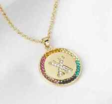 1.1Ct Multi Color Lab Created Diamond Letter "X" Pendant 14k Yellow Gold Plated