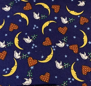 OOP Marcus Brothers Textiles Blue Fabric Moon Stars Doves Checkered Hearts 2 Yds - Picture 1 of 10