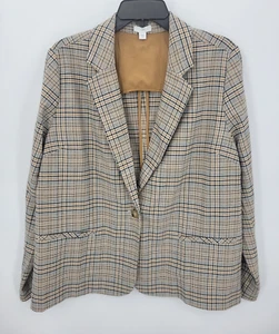 J Jill Blazer Jacket Womens Medium Mendocino Tigers Eye Plaid Career Academia - Picture 1 of 11