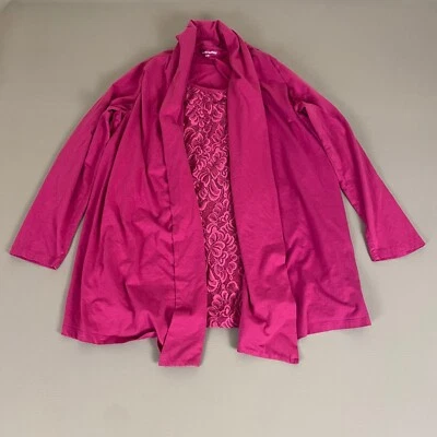 女式开衫上衣套装大号 18/20 蕾丝装饰开襟粉色 — 第 1/4 张图片