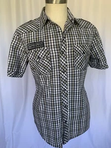AMERICAN RAG Mens Cotton SS Novelty Trucker Shirt Blue Plaid, Medium - Picture 1 of 11